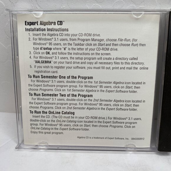 Vintage 1995 Expert Software Algebra Examples CD-ROM Jewel Case Windows 95/3.1 - Picture 2 of 5